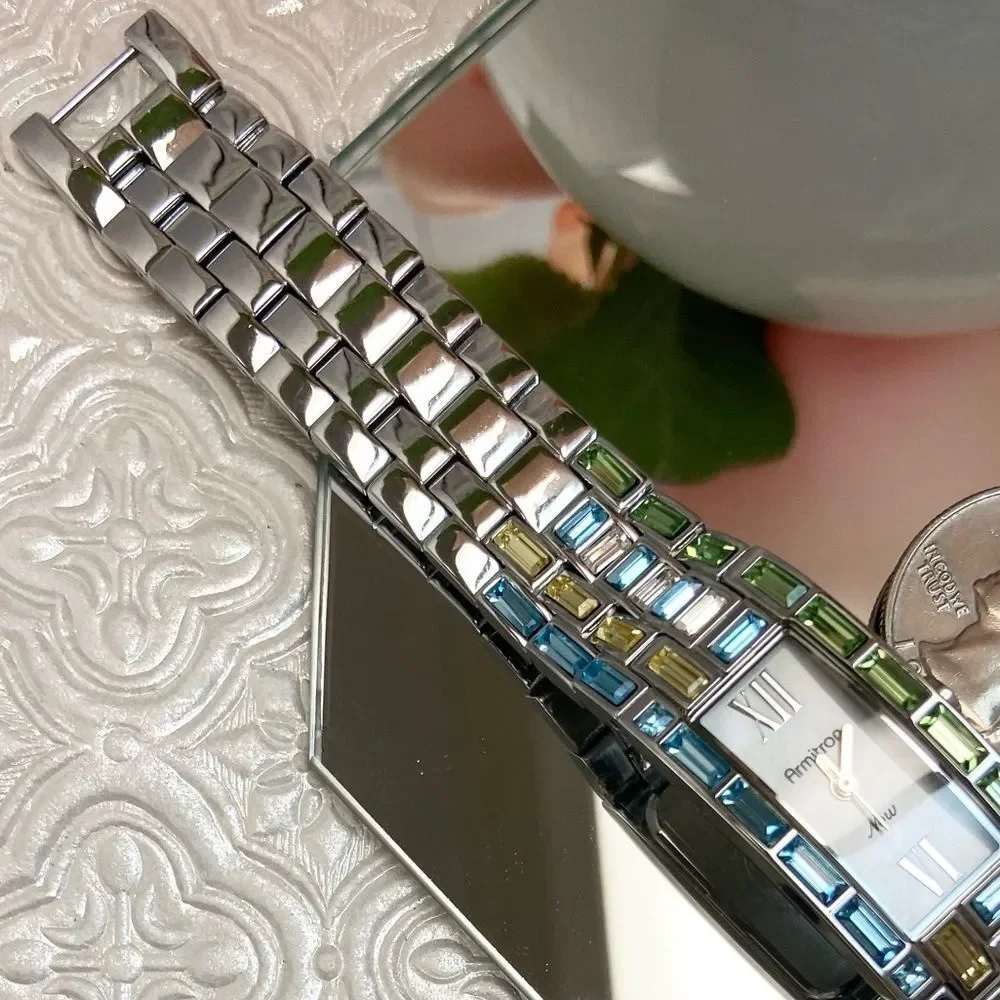 Armitron Now Multicolor Crystal Accented Silver-Tone Swiss Parts Dress Watch